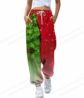 Christmas Pants Women Fashion Joggers Wide Pants High Waist
