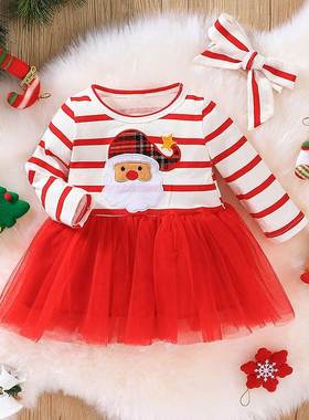 Prowow 0-3Y Baby Christmas Dress For Girls Cartoon Red