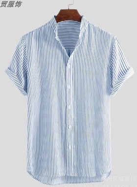 shirts for men striped shirt plussize tops 大码条纹短袖男4XL