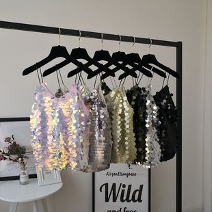 时尚雅妮新款闪闪亮片修身性感V领吊带上衣舞台表演演出服饰女装