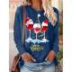 Tees Shirts Sleeve Long Merry Women Vintage For Christmas