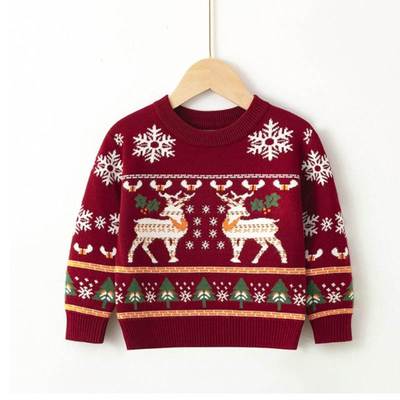 Children's Christmas moose pullover sweater 2023 new aut