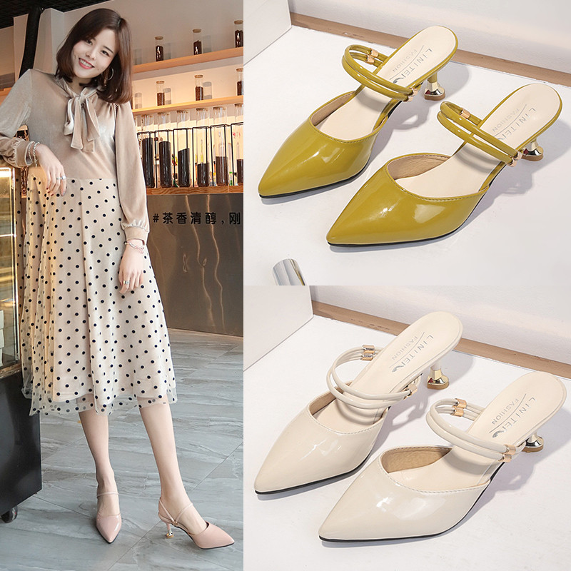 凉拖鞋细跟半拖鞋青之纯包头韩版