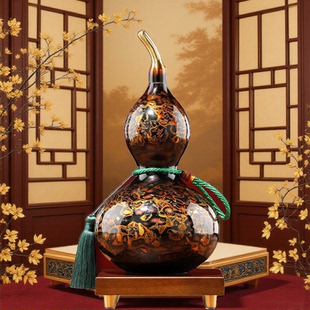 福禄葫芦客厅复古桌面摆件黄铜葫芦摆件中式免安装精美