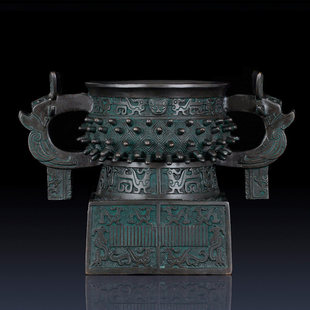 仿古复古桌面摆件办公摆件做旧精美青铜器甲簋工艺品