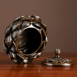 莲花香炉复古陶瓷桌面摆件装饰工艺品家用荷花创意