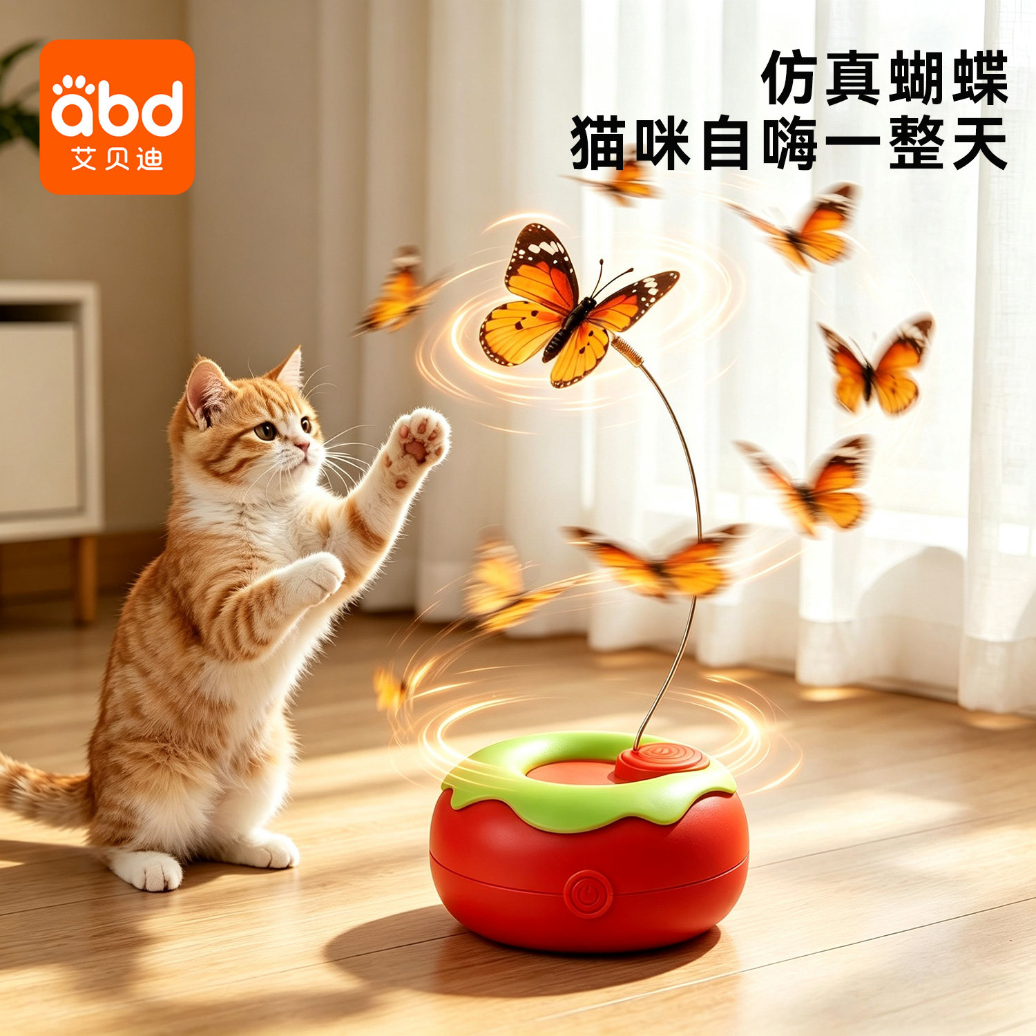 电动蝴蝶玩具猫咪逗猫棒自嗨解闷神器自动避障智能跑跑车消耗体力图片