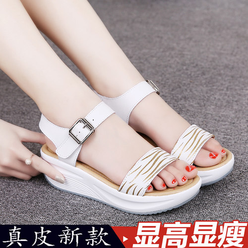 新款真皮女士轻便软底防滑凉鞋