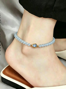 五行喜水天然海蓝宝葫芦脚串冰透蓝水晶女士脚链正品平安送女友