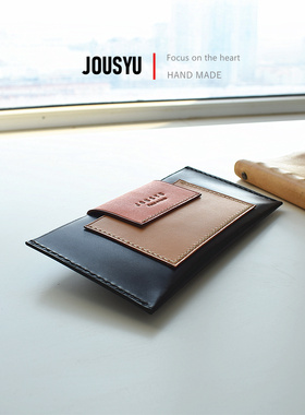 手工植鞣牛皮手机包票据夹长款钱包按扣闭合简约时尚真皮零钱包