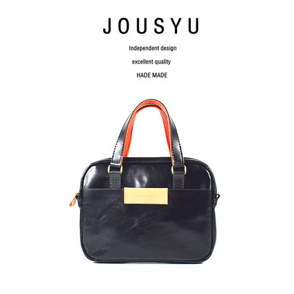 JOUSYU植鞣牛皮手工男女通用公文包手提包黑色商务通勤包真皮内衬