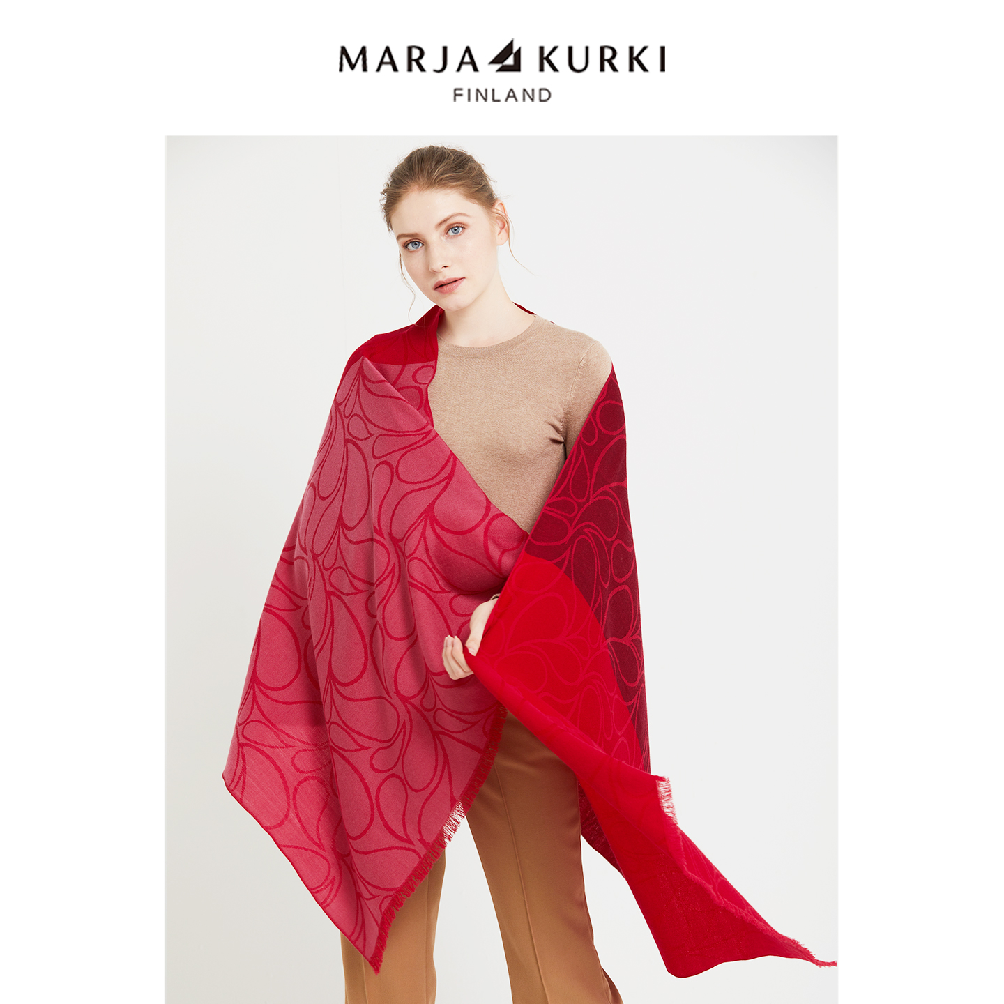 红色羊毛围巾高级感披肩女外搭