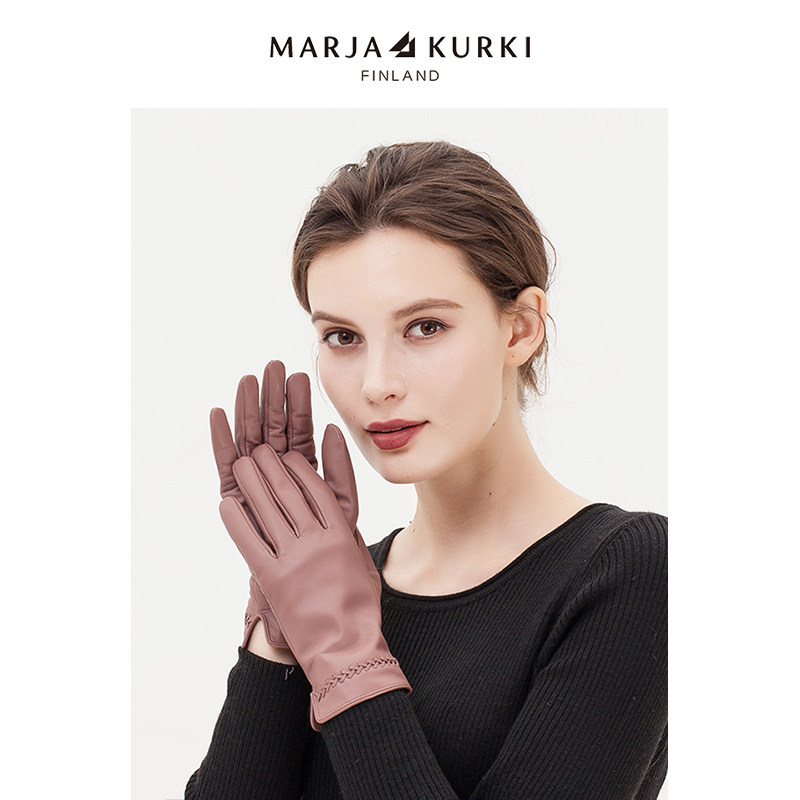 MARJAKURKI玛丽亚古琦头层羊皮手套冬天女士加绒防风触屏保暖手套