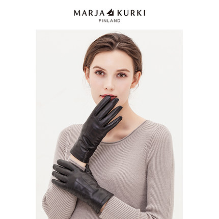 MARJAKURKI玛丽亚古琦真皮手套冬季女士防风骑行开车羊皮保暖手套