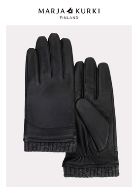 MARJAKURKI玛丽亚古琦黑色真皮手套男士冬季开车加绒羊皮保暖手套