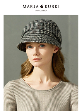 MARJAKURKI玛丽亚古琦法式羊毛报童帽黑色贝雷帽画家帽子女秋冬季