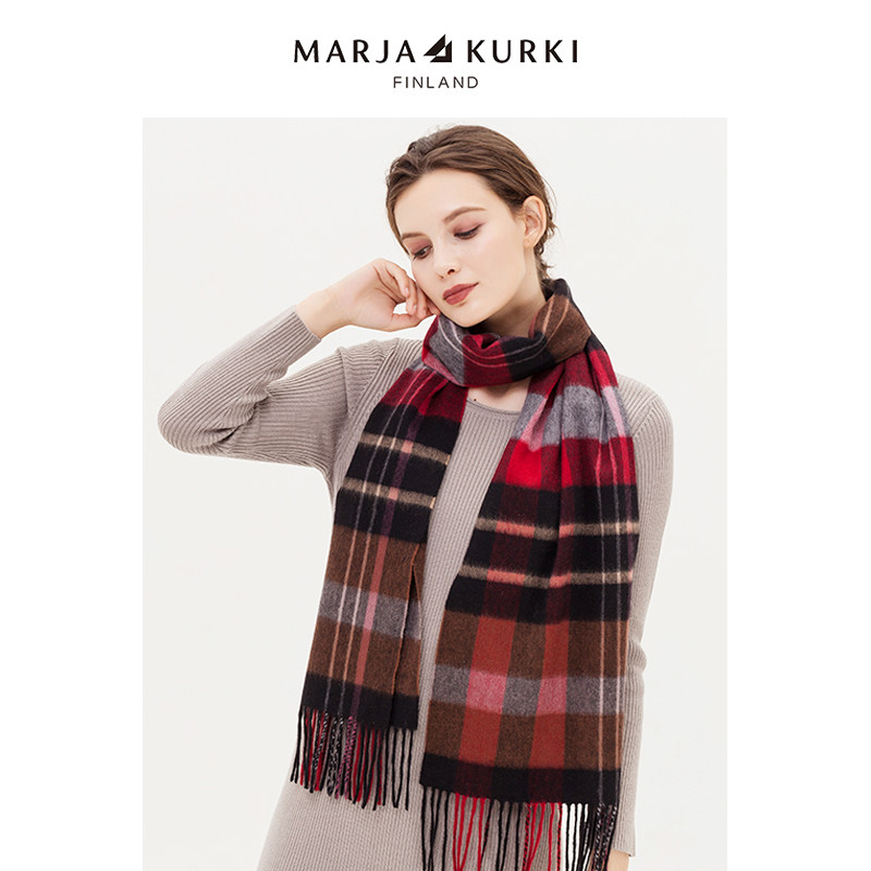 MARJAKURKI玛丽亚古琦男女同款羊绒围巾女秋冬季英伦格子百搭围脖