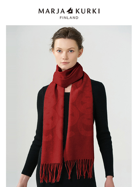 MARJAKURKI玛丽亚古琦羊绒围巾女冬季高级感红色围巾妈妈围脖礼盒