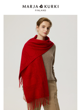 MARJAKURKI玛丽亚古琦红色羊毛羊绒围巾女冬季2025新款高级感礼盒