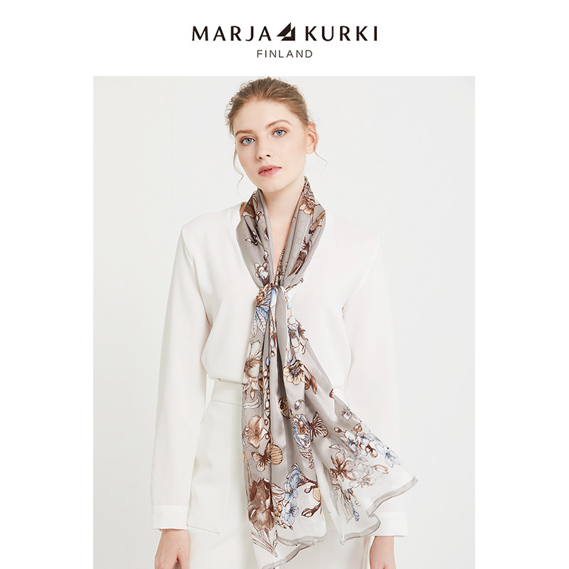 MARJAKURKI玛丽亚古琦真丝丝巾妈妈纱巾围巾披肩女外搭送长辈礼物