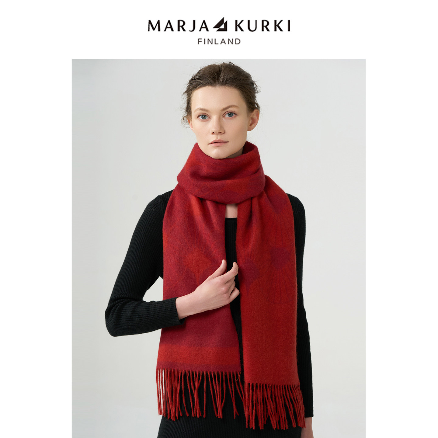 MARJAKURKI玛丽亚古琦红色羊绒围巾女冬季羊毛围巾轻奢高级感礼盒