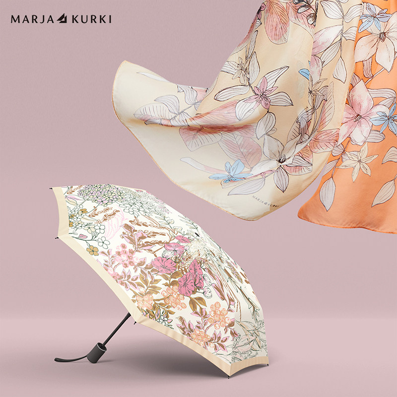 MARJAKURKI玛丽亚古琦真丝丝巾纱巾女晴雨两用雨伞遮阳伞礼盒套装