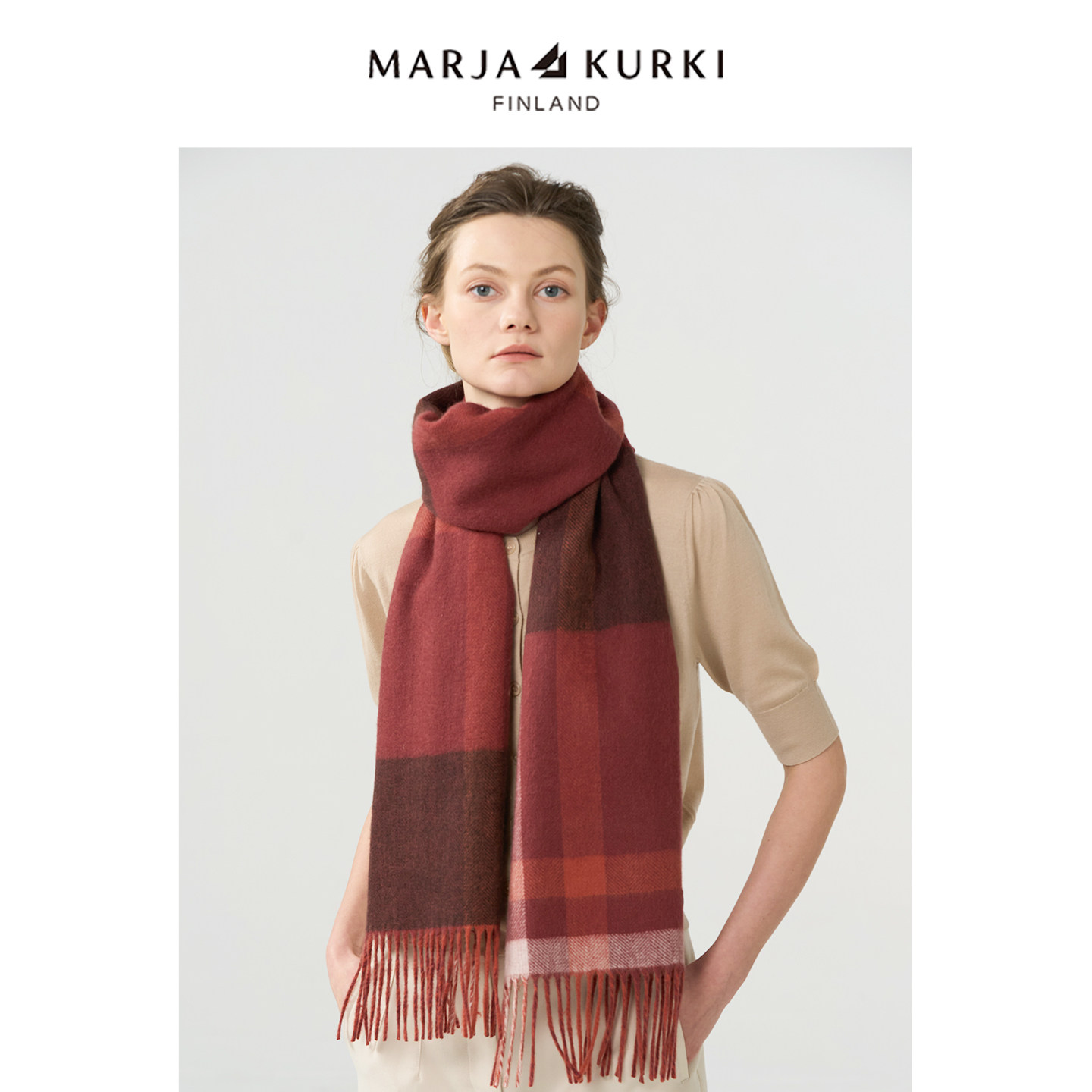 MARJAKURKI玛丽亚古琦双面羊绒围巾女冬季英伦格子围巾情侣款礼盒