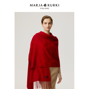 MARJAKURKI玛丽亚古琦红色围巾披肩女外搭羊绒围巾妈妈本命年礼物