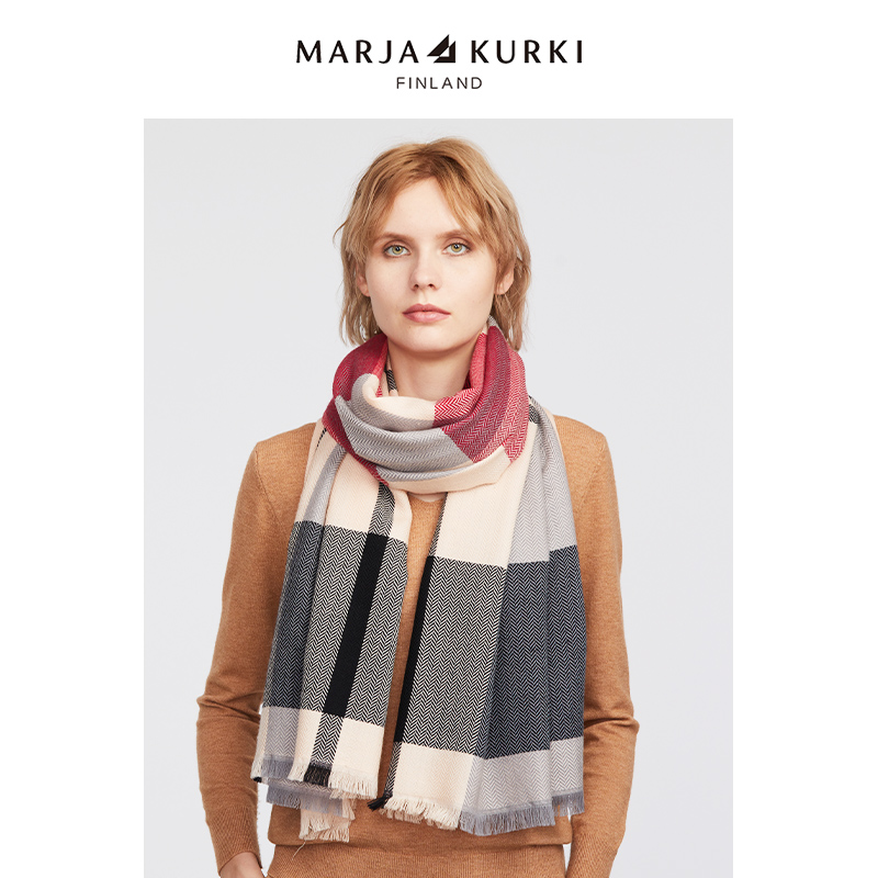 MARJAKURKI玛丽亚古琦英伦格子羊毛围巾女冬季针织披肩外搭礼盒装