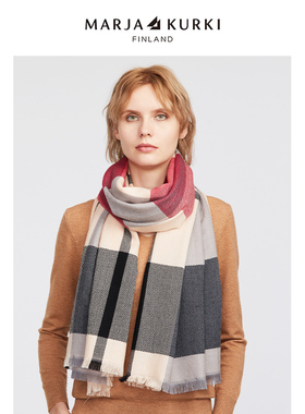 MARJAKURKI玛丽亚古琦英伦格子羊毛围巾女冬季针织披肩外搭礼盒装