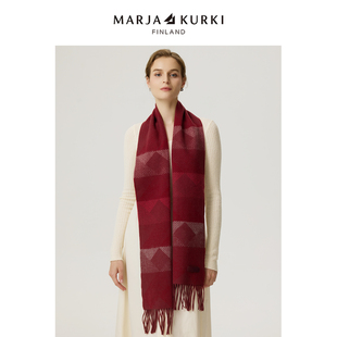 MARJAKURKI玛丽亚古琦红色羊绒围巾女冬2025新款保暖围脖男女同款