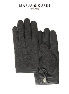 MARJAKURKI玛丽亚古琦黑色羊皮手套男士骑行保暖羊毛拼接真皮手套