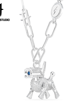 horm1镶钻机器狗项链男朋克男士