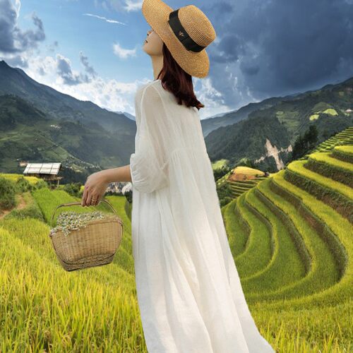 白色苎麻连衣裙女夏高端飘逸