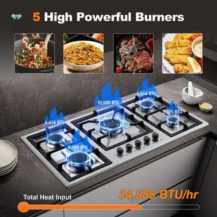 36 Inch 5 Burner Stains Steel Gas Cooktop不锈钢燃气灶