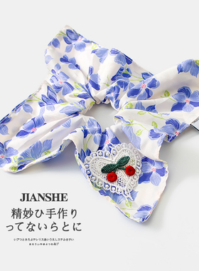 法式紫色花朵印花大肠发圈女2025新款高级感方巾头绳扎头发绳皮筋