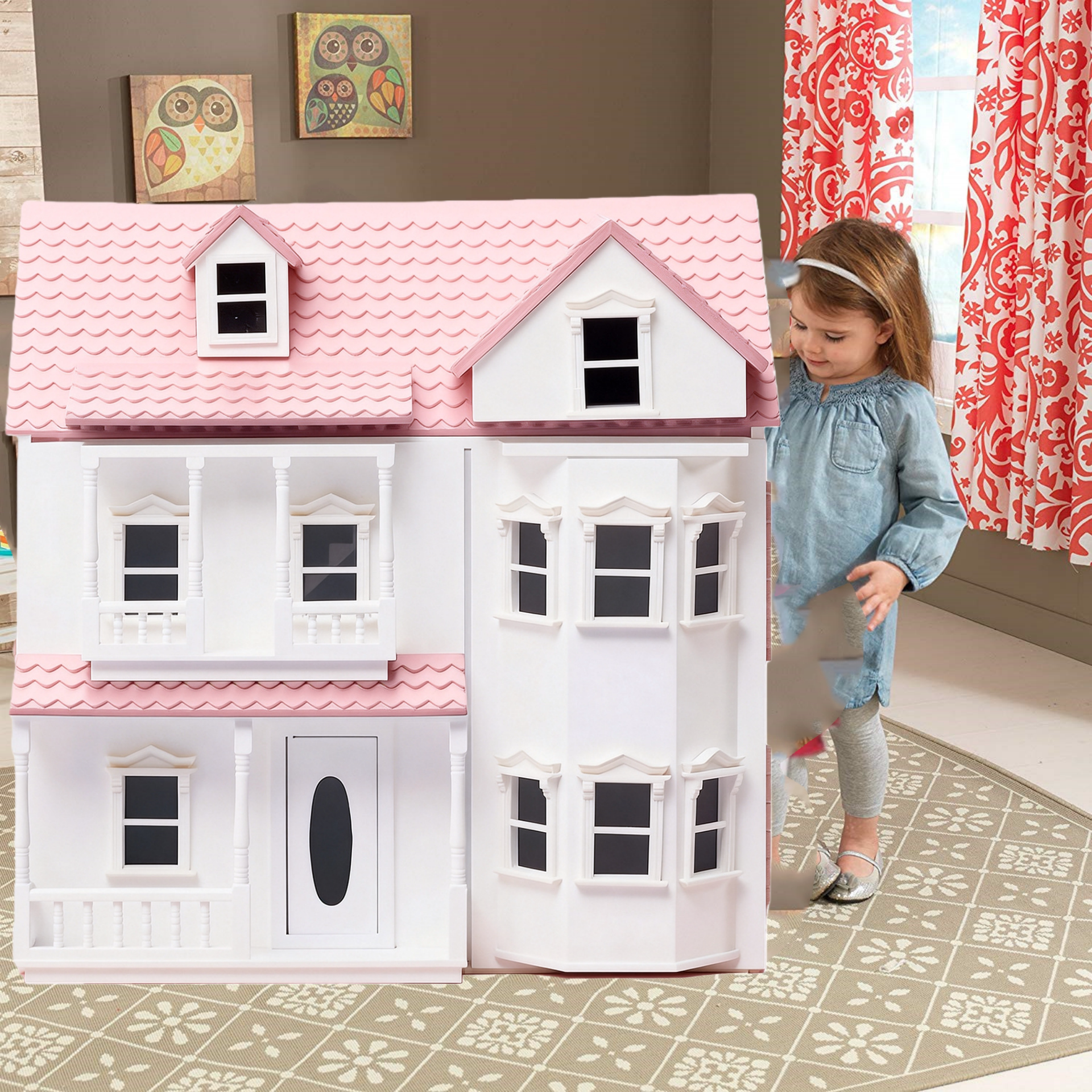 仿真城堡玩具娃娃屋儿童益智玩具小屋木质过家家粉色房子套装