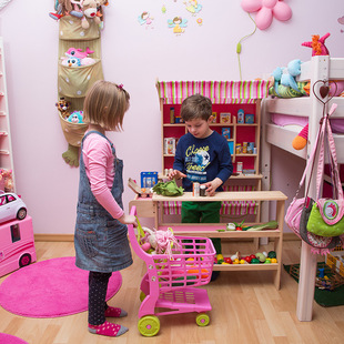 木制儿童超市收银台玩具套装过家家仿真小卖部购物车便利店货架