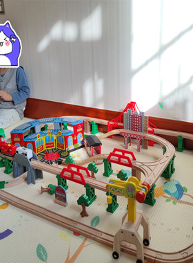 EDWON百变城市木制轨道火车电动轨道车儿童玩具轨道E21A07