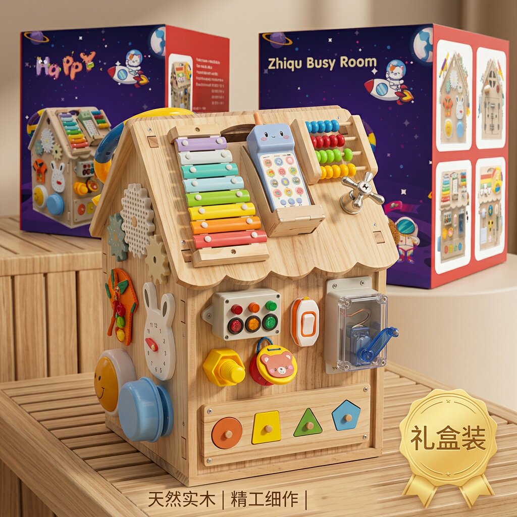 蒙氏早教宝宝声光忙碌房子忙碌屋箱diy益智玩具蒙特梭利1-3岁