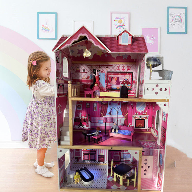 出口女孩公主房子玩具房儿童木制过家家益智超大娃娃家布置幼儿园