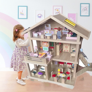 出口木制儿童玩具4一5岁男孩过家家玩具女孩玩具屋宝宝益智别墅