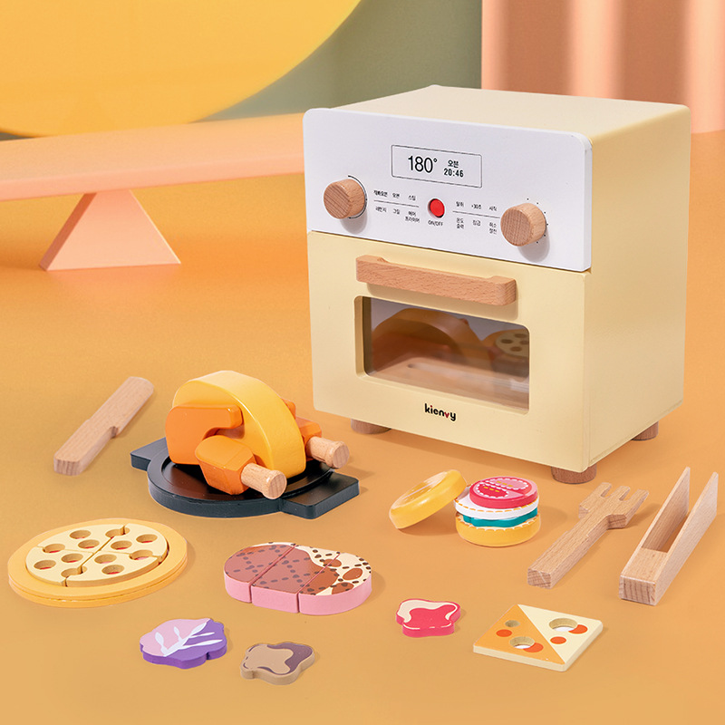 儿童过家家仿真烤箱玩具模拟厨房烘焙烧烤披萨汉堡制作木制烤炉