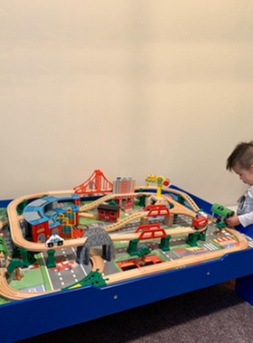 出口EDWONE超长木质电动儿童玩具火车带轨道车玩具电动木制拼装