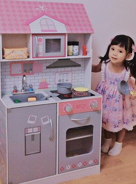 teamson出口木制益智多功能厨房玩具双面儿童过家家大娃娃屋套装