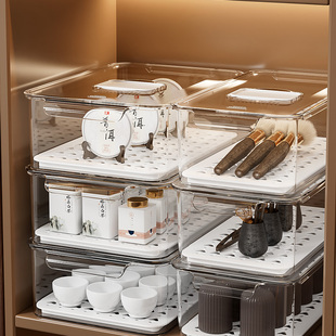 茶具茶杯收纳盒防尘沥水放装 杯子置物架功夫茶壶酒杯带盖橱柜整理