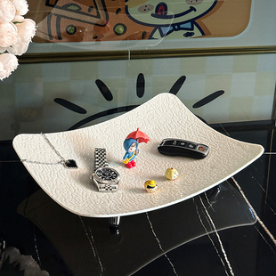 桌面置物架玄关钥匙收纳摆件托盘入户钥匙盘客厅茶几轻奢置物盘