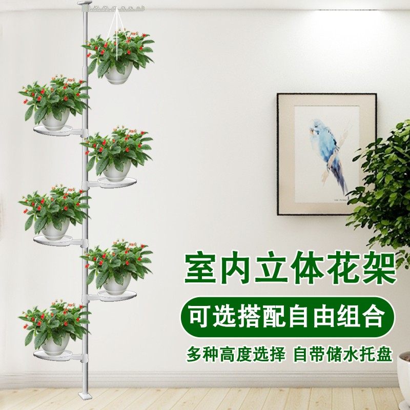 阳台顶天立地花架子室内多层现代简约绿萝花架伸缩杆置物架多功能