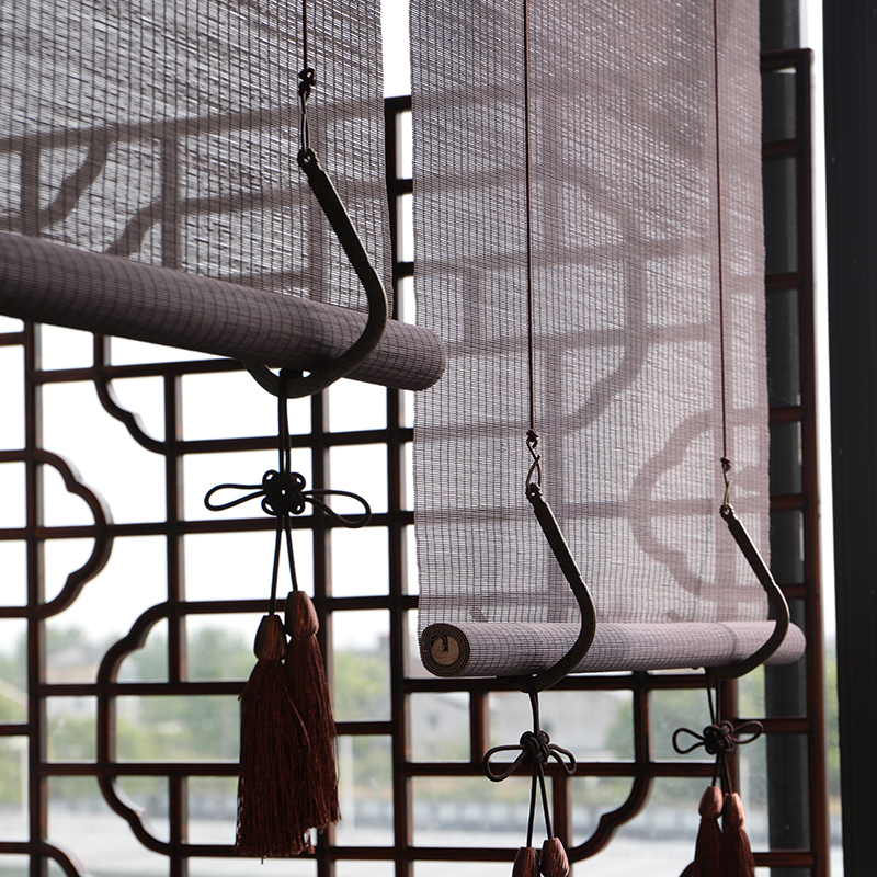 精品细丝竹帘卷帘室内遮阳帘电动窗帘新中式门帘隔断半透茶室定制