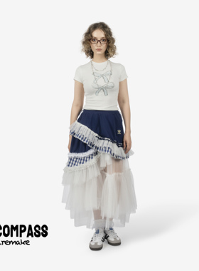 Adidas 三叶草 Remake 法式宫廷风芭蕾风蓝白 半身裙 ENCOMPASS